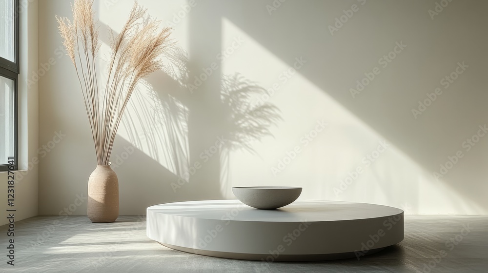 Close-up shot of a minimalistic podium with clean lines and modern design, perfect for product display in a contemporary setting Close-up shot of a minimalistic podium with clean lines and modern design, perfect for product display in a contemporary setting