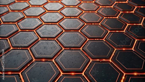 Hexagonal Pattern with Glowing Edges on Dark Background for Modern Design Concepts