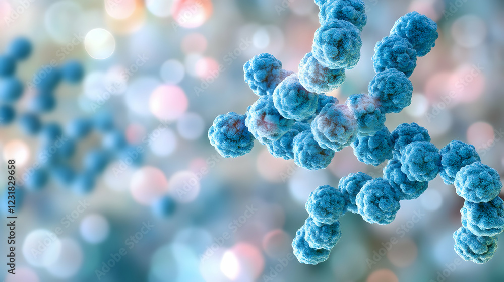 Microscopic chain of bacteria; medical research Microscopic chain of bacteria; medical research