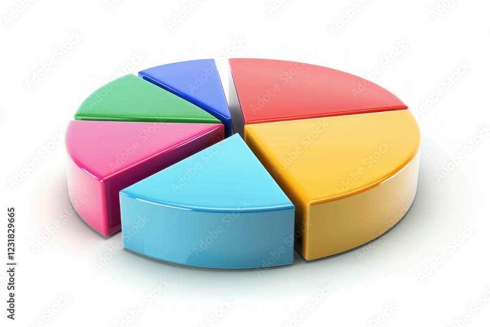 Obraz premium Vibrant pie chart displays various segments representing market share, business performance, or financial data analysis