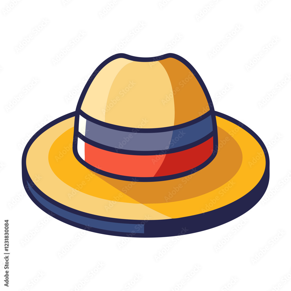 This artwork features a panama summer hat designed with a wide brim and vibrant colored band, perfect for summer activities like beach outings, picnics, or outdoor adventures This artwork features a panama summer hat designed with a wide brim and vibrant colored band, perfect for summer activities like beach outings, picnics, or outdoor adventures