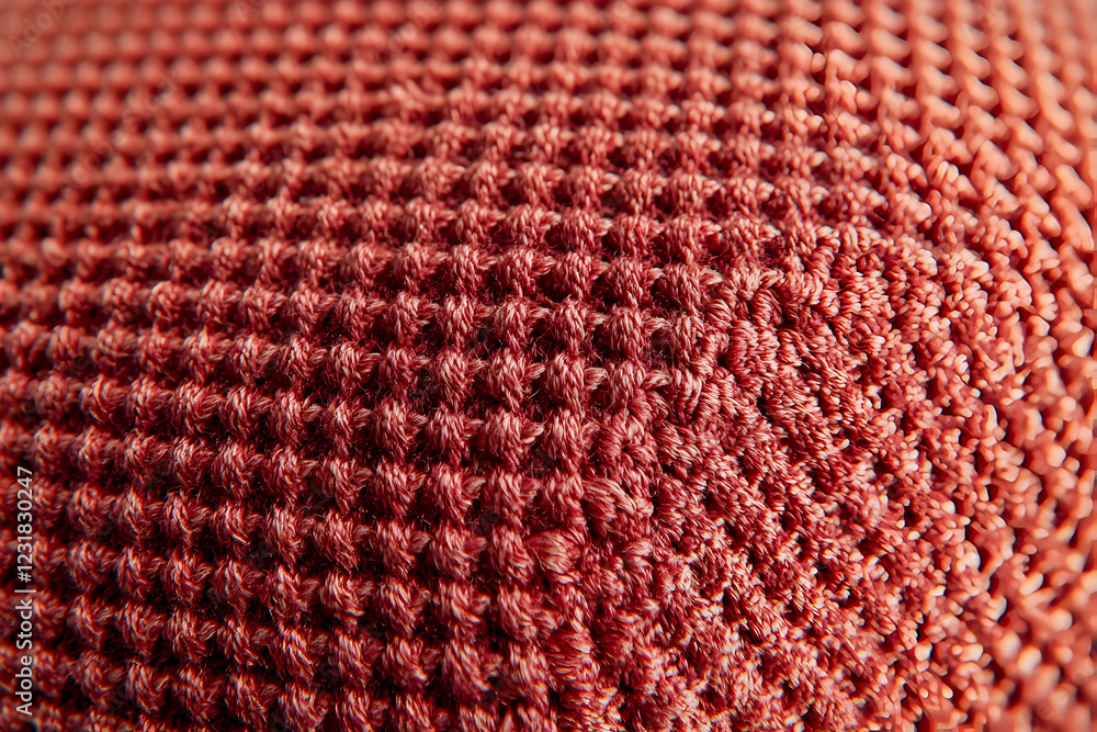 Close-up textured fabric, red weave, textile detail Close-up textured fabric, red weave, textile detail