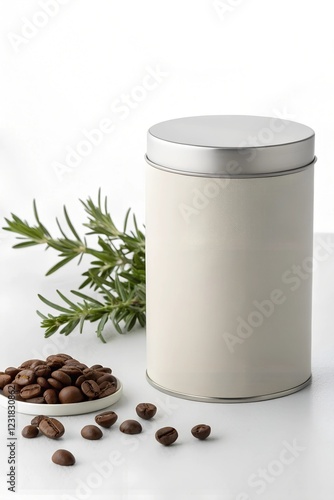 Modern Coffee Packaging Mockup With Cylindrical Design and Coffee Beans