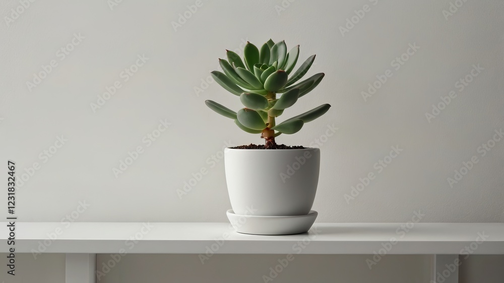 Simple Potted Succulent on a White Shelf – Minimalist Home Decor Style Simple Potted Succulent on a White Shelf – Minimalist Home Decor Style