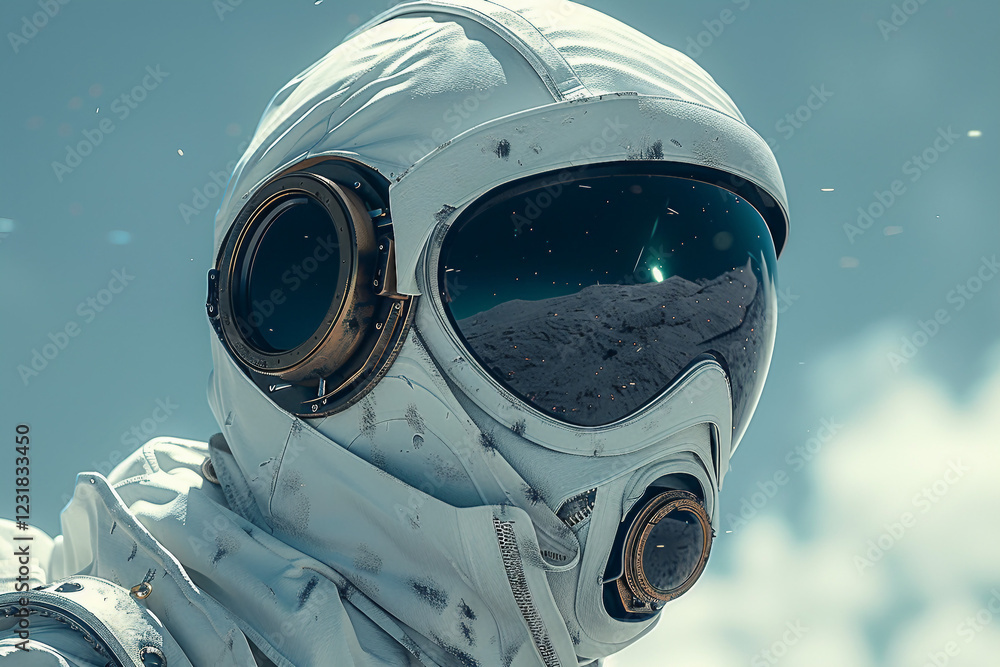 Fototapeta premium Close up photo of person wear gas mask and protective clothing in industrial environment