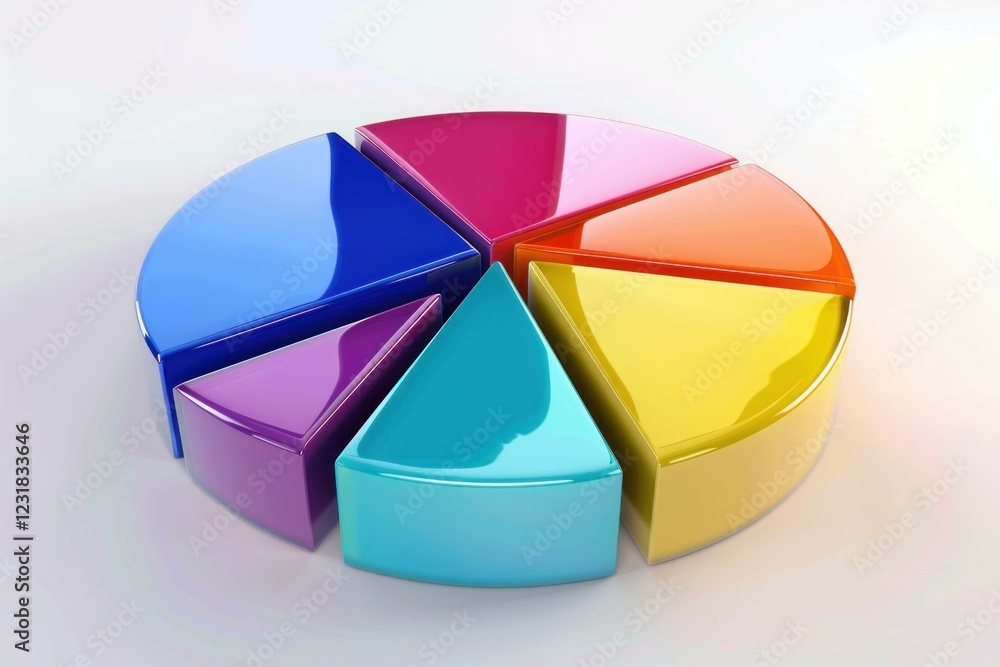 Obraz premium Shiny colorful pie chart representing market analysis, business performance, and financial data visualization