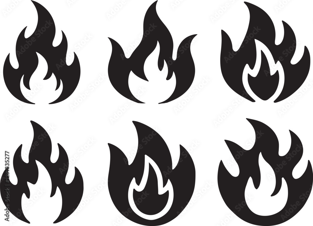 Fire icon silhouette vector. Fire flame logo vector illustration set