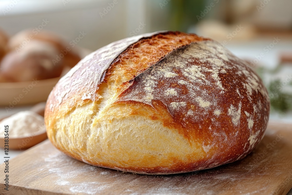 Freshly baked artisan bread on wooden table Freshly baked artisan bread on wooden table