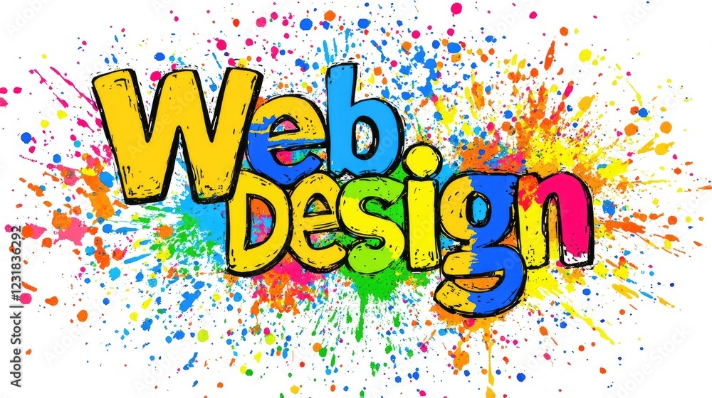 Creative web design poster featuring vibrant colors and bold lettering Creative web design poster featuring vibrant colors and bold lettering