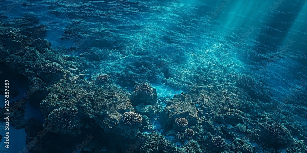 Sunbeams illuminate underwater coral reef. Sunbeams illuminate underwater coral reef.