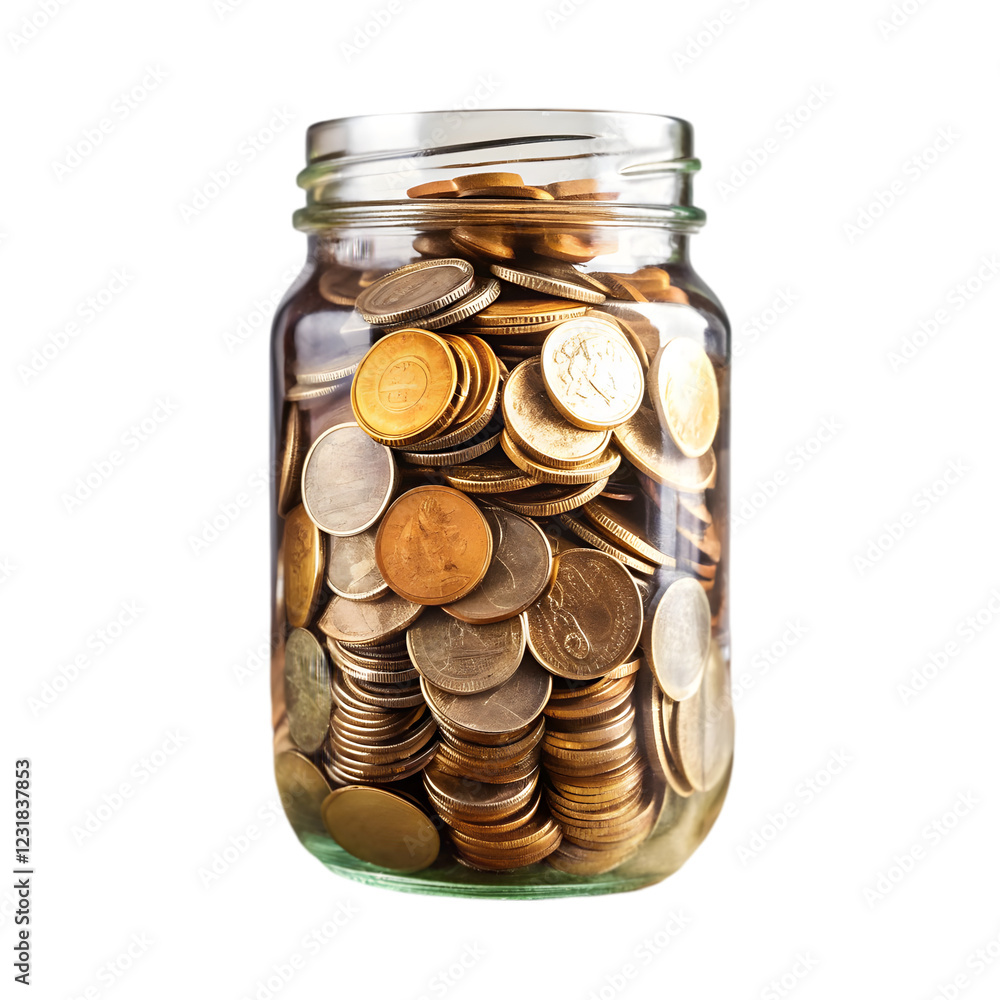 Glass Jar of coins on white background Glass Jar of coins on white background