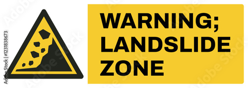 ISO warning safety signs uppercase text_warning ; landslide zone_landscape size 1/2 a4,a3,a2,a1	 