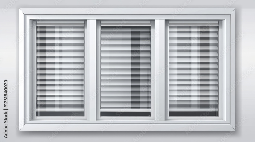 Windows with jalousie and roller shutter curtains. Plastic pvc single casement blinds front view. Home facade design elements isolated on transparent background, Realistic 3d vector illustration, set Windows with jalousie and roller shutter curtains. Plastic pvc single casement blinds front view. Home facade design elements isolated on transparent background, Realistic 3d vector illustration, set