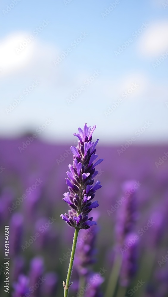 Obraz premium Lavender Field with Purple Hues and Clear Sky Featuring Ample Space for Text