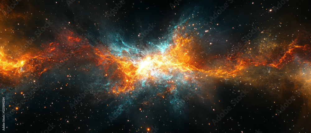 Fototapeta premium Vibrant cosmic explosion reveals contrasting colors against deep dark background