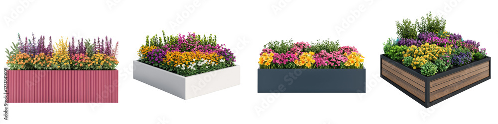 custom made wallpaper toronto digitalThis image showcases a collection of vibrant  lush flower beds and planters in diverse shapes  sizes  and materials  creating a visually stunning and harmonious outdoor garden setting
