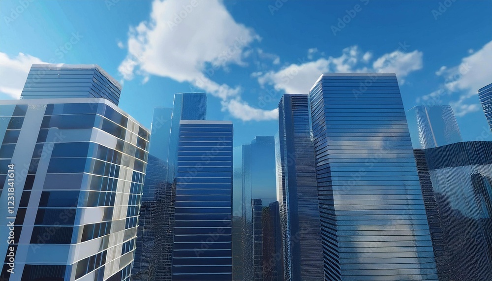 Fototapeta premium テレビ会議 背景用 CG オフィス外観 都市 高層ビル cityscape video conferencing background