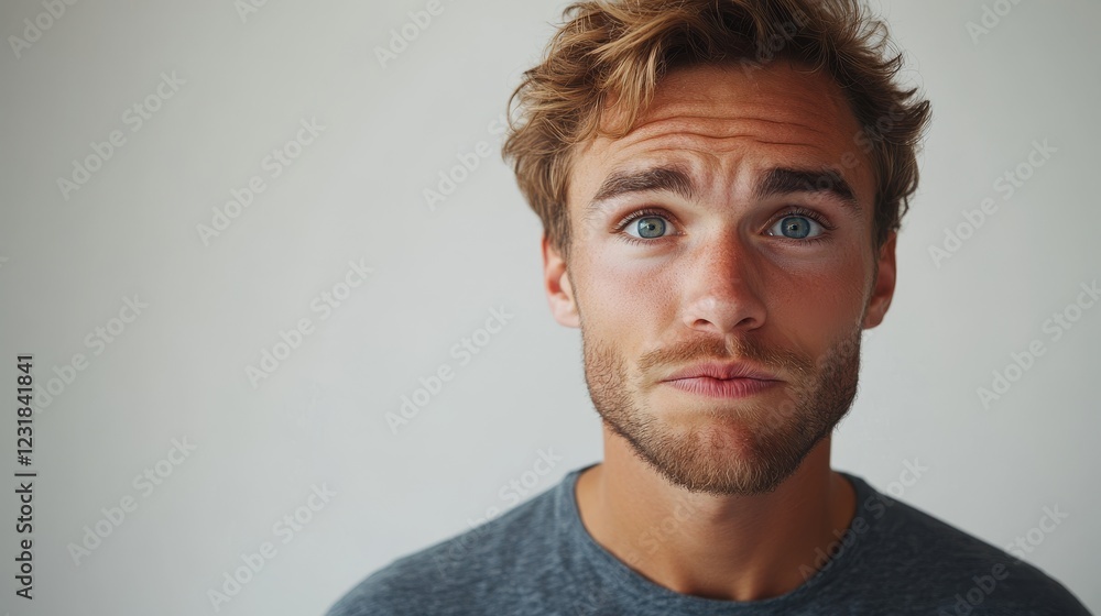 abstract funny portrait of young man with emotion of excitement on white background, copy space, closeup abstract funny portrait of young man with emotion of excitement on white background, copy space, closeup