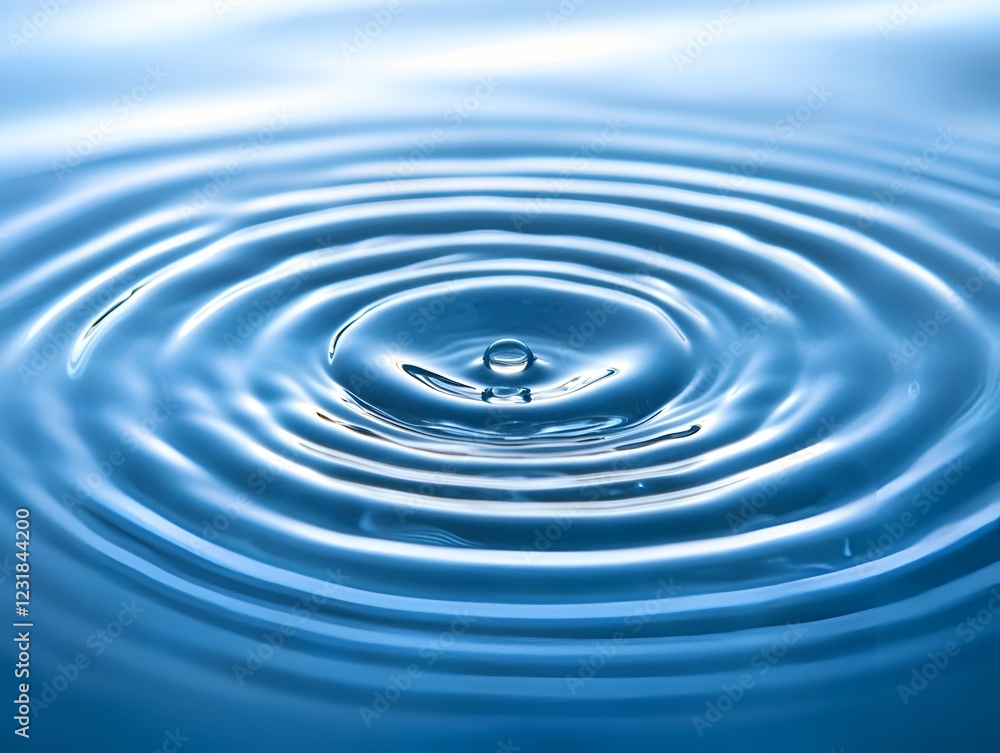 Water droplets creating ripples on a clear blue surface, with soft ambient light. Water droplets creating ripples on a clear blue surface, with soft ambient light.
