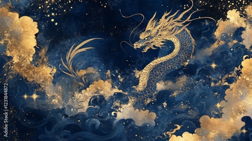 Majestic dragon illustration in celestial clouds fantasy art digital artwork ethereal scene