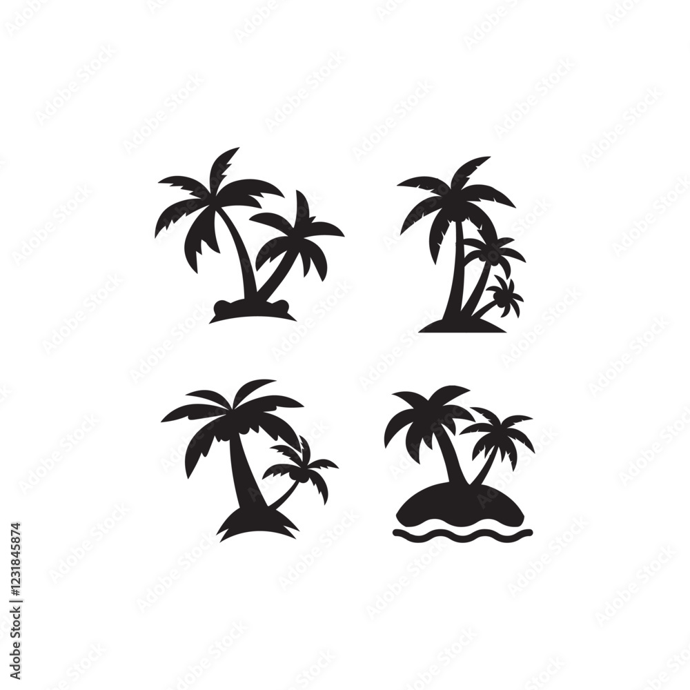 Fototapeta premium palm tropical tree set icons palm vector icon illustration, logo template black silhouette illustration isolated on white background. 