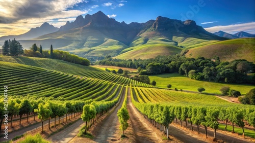 Wallpaper Mural Rolling hills of vineyards with rows of grapevines and lush greenery in Stellenbosch, South Africa Torontodigital.ca