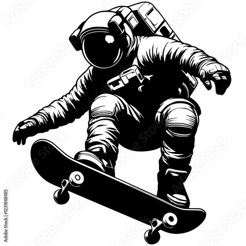 Skateboarding astronaut silhouette