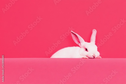 White rabbit on vibrant pink background photo