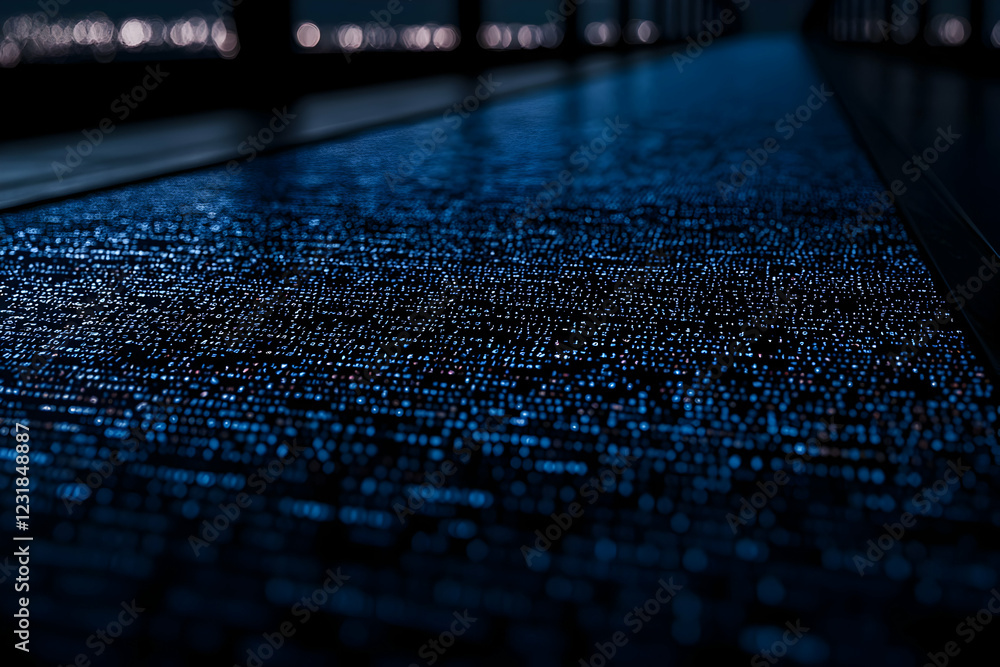 Night city view, data stream, code flow. Technology concept Night city view, data stream, code flow. Technology concept