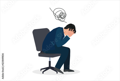 Failure or depression, stupidity, stress and anxiety on failure concept, frustrated businessman holding his head sitting alone on chair.