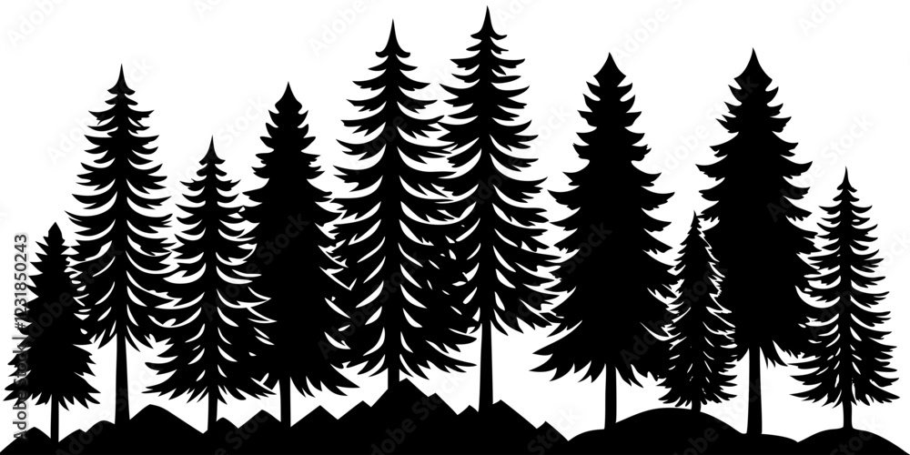 Fototapeta premium forest black silhouette vector, Simple silhouette Design vector with white background. Tree vector 