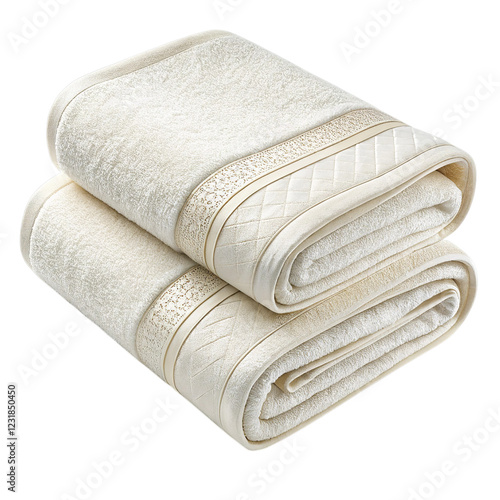 Luxurious neatly folded cotton bath towel with soft texture and plush feel. photo