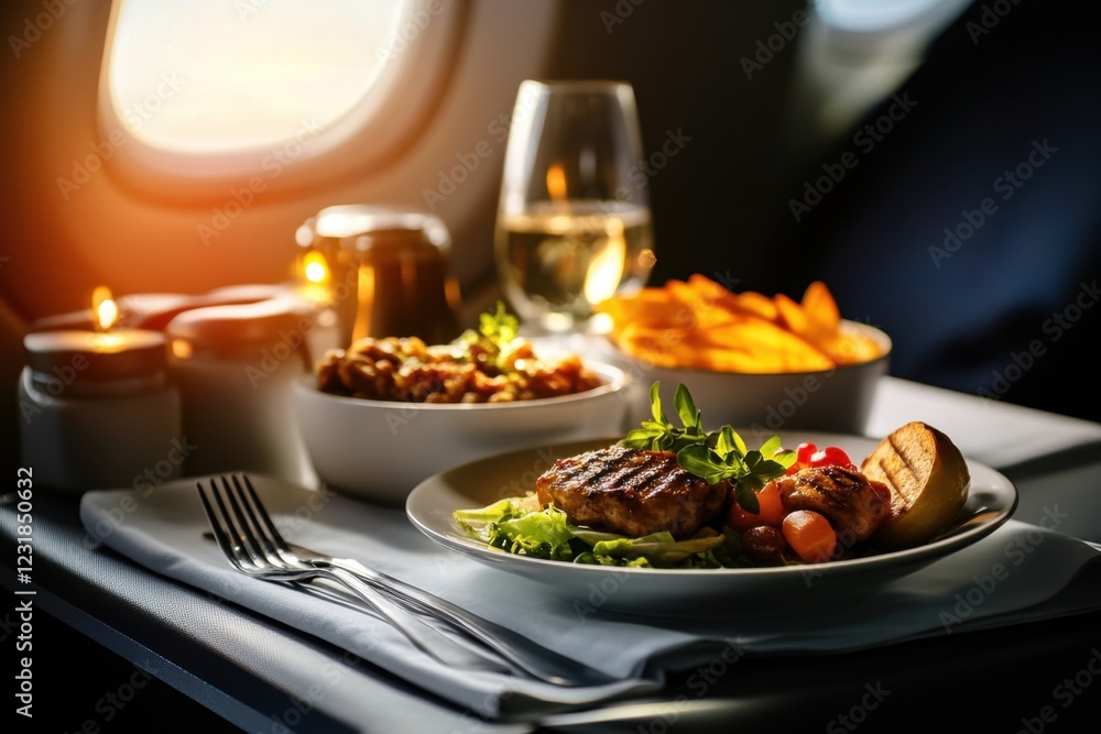 Fine dining experience aboard luxurious airplane Fine dining experience aboard luxurious airplane
