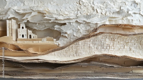 Cardboard castle landscape art, textured background