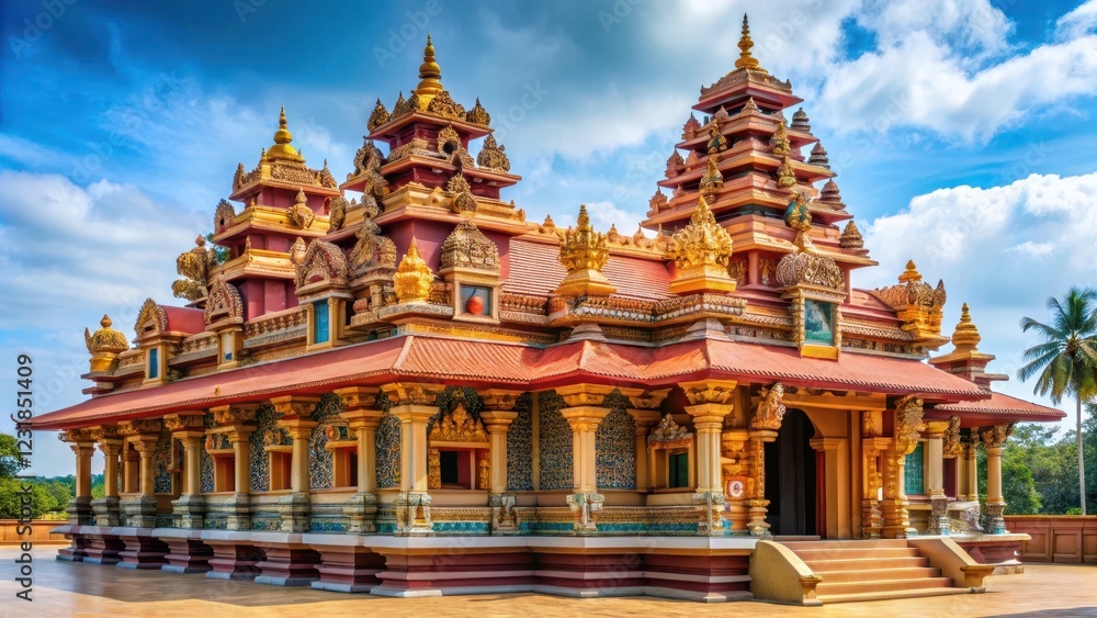 Fototapeta premium Details of Sri Kamadchi Ampal Temple in Hamm showcasing its unique blend of traditional and modern design elements, traditional , sri kamadchi ampal