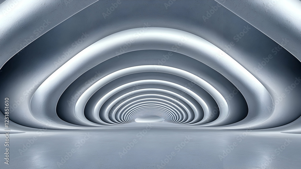 Fototapeta premium Futuristic corridor, receding arches, bright lighting, abstract background, architectural design