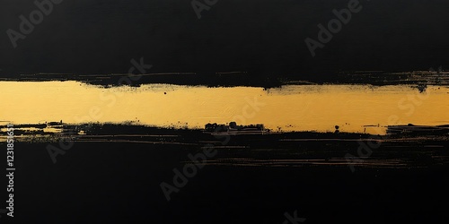 Abstract gold stripe, black background, textured art. Design element