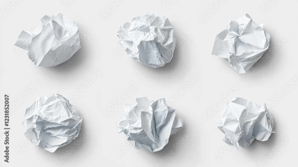 Crumple paper ball, white 3d crinkle trash vector isolated on transparent background. Waste scrunch garbage icon set. Realistic wrinkled page. Messy throw rumple grunge sheet. Mistake in document Crumple paper ball, white 3d crinkle trash vector isolated on transparent background. Waste scrunch garbage icon set. Realistic wrinkled page. Messy throw rumple grunge sheet. Mistake in document