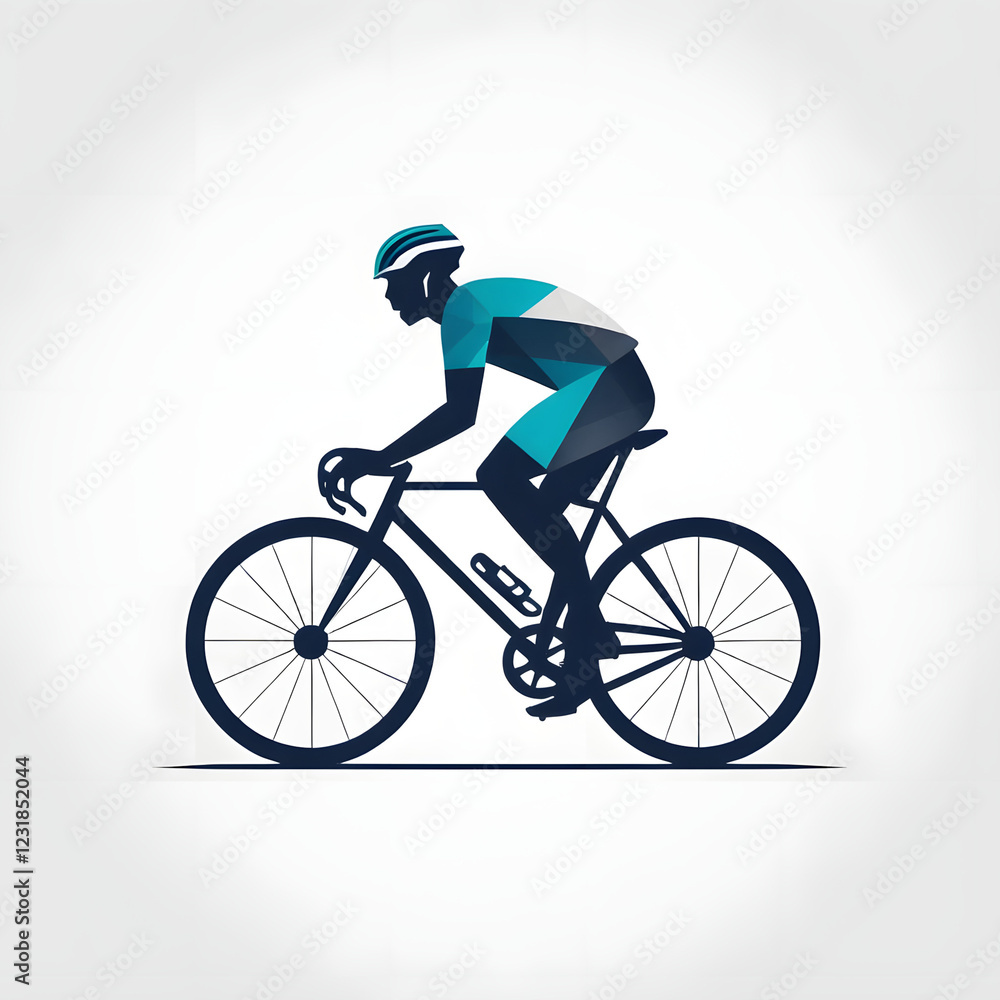 Obraz premium Cyclist in motion on a racing bike, featuring a modern geometric design