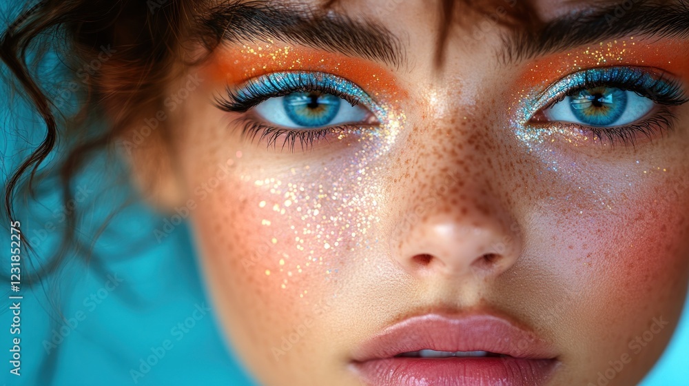 Fototapeta premium Close-up of young woman with vibrant makeup
