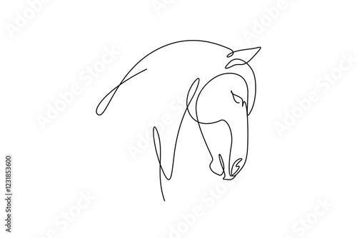 One continuous single-line drawing of a horse face. Pet animal silhouette in simple minimal linear style. Elegance Doodle outline vector illustration in editable stroke. 