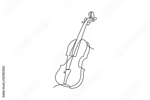 One continuous single-line drawing of violin artwork. Old Music silhouette in simple minimal linear style. Elegance outline vector illustration in editable stroke. 