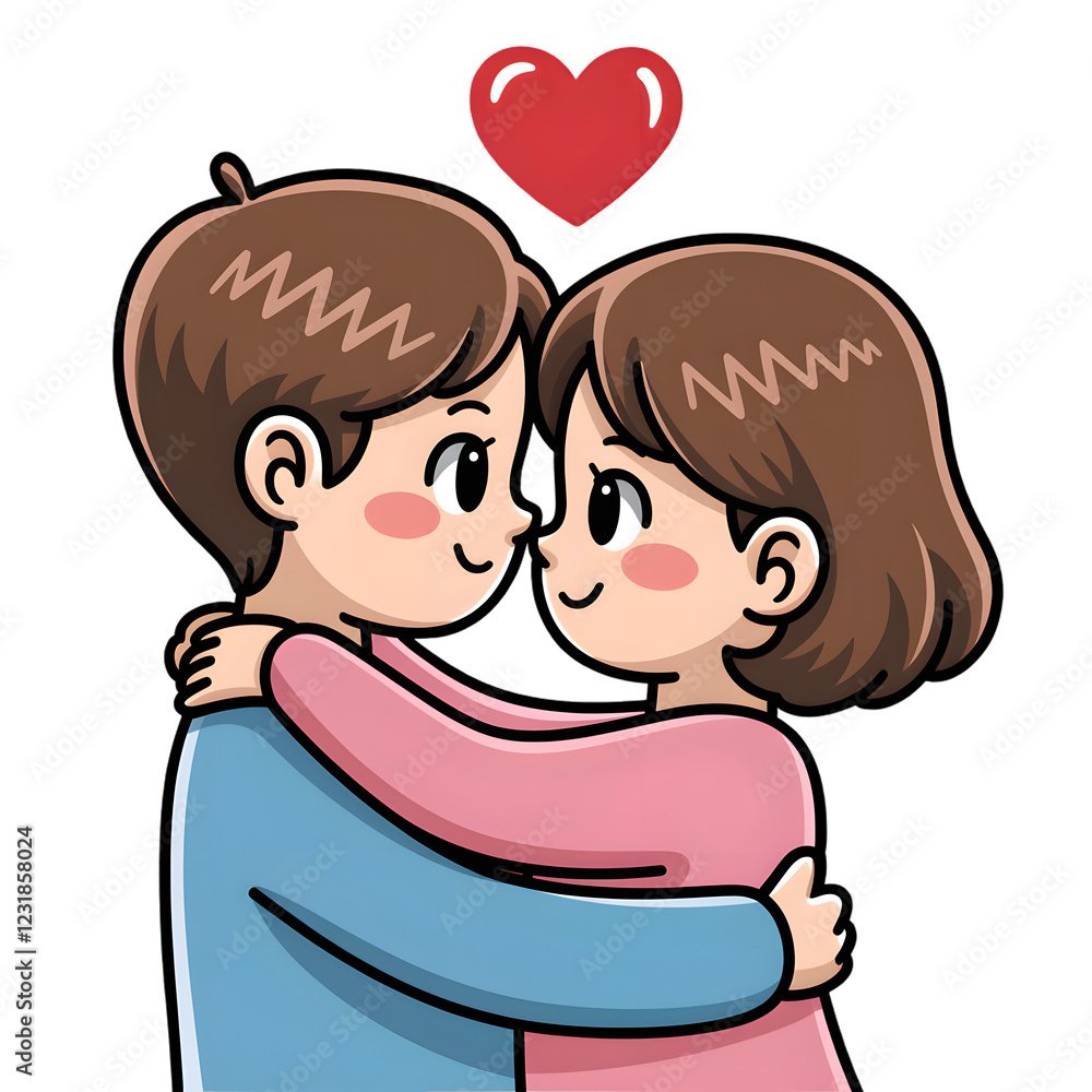 Loving Couple Sharing a Warm Embrace with Floating Heart - A Sweet and Romantic Illustration Symbolizing Love, Affection, and Togetherness on Valentine's Day Loving Couple Sharing a Warm Embrace with Floating Heart - A Sweet and Romantic Illustration Symbolizing Love, Affection, and Togetherness on Valentine's Day