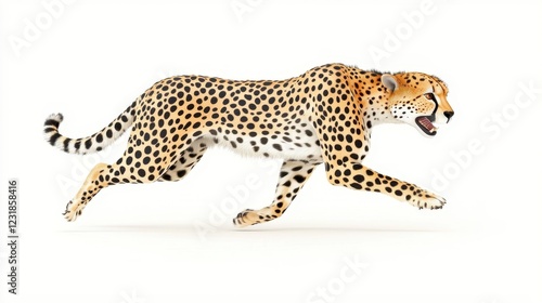 Powerful Cheetah Running Against White Background photo