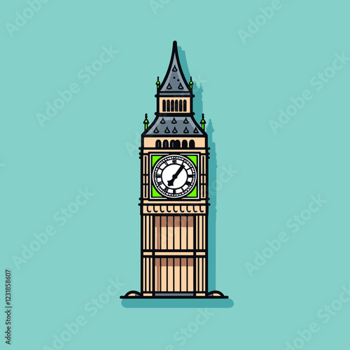 Big Ben hand-drawn comic illustration. Big Ben. Vector doodle style cartoon illustration