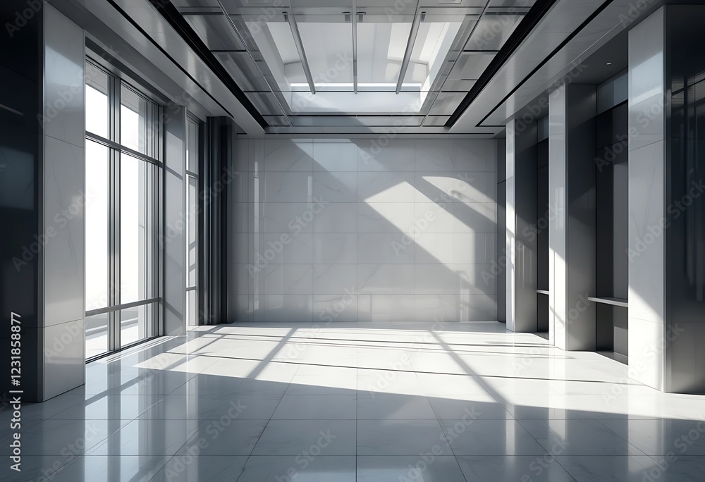 Fototapeta premium Modern Spacious Room With Large Windows And Marble Floor