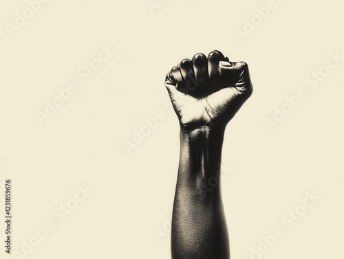 Raised fist symbolizing strength solidarity with minimalistic black white aesthetic