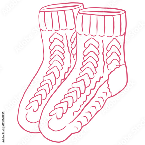 Warm and Cozy Knit Socks – Hand-Drawn Soft Homewear in Delicate Line Art, Relaxing Comfort Accessory for Cold Seasons