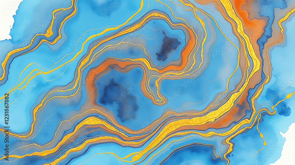 Abstract fluid art, vibrant blue and gold marbling, geode-inspired pattern, organic swirling textures, liquid agate slice, turquoise and amber veins, high contrast mineral photography, luxury mineral Abstract fluid art, vibrant blue and gold marbling, geode-inspired pattern, organic swirling textures, liquid agate slice, turquoise and amber veins, high contrast mineral photography, luxury mineral