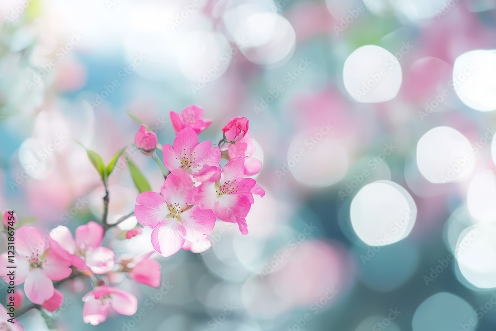 Delicate pink blossoms on a branch with a bokeh background. Delicate pink blossoms on a branch with a bokeh background.